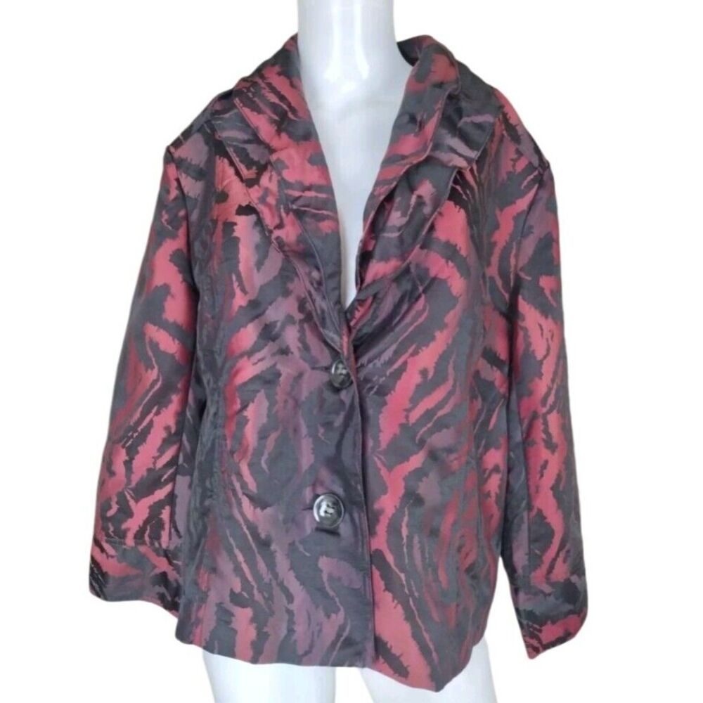 Lane Bryant Blazer Women 18/20‎ Wine Black Ruffle Neck Cropped Party Lightweight